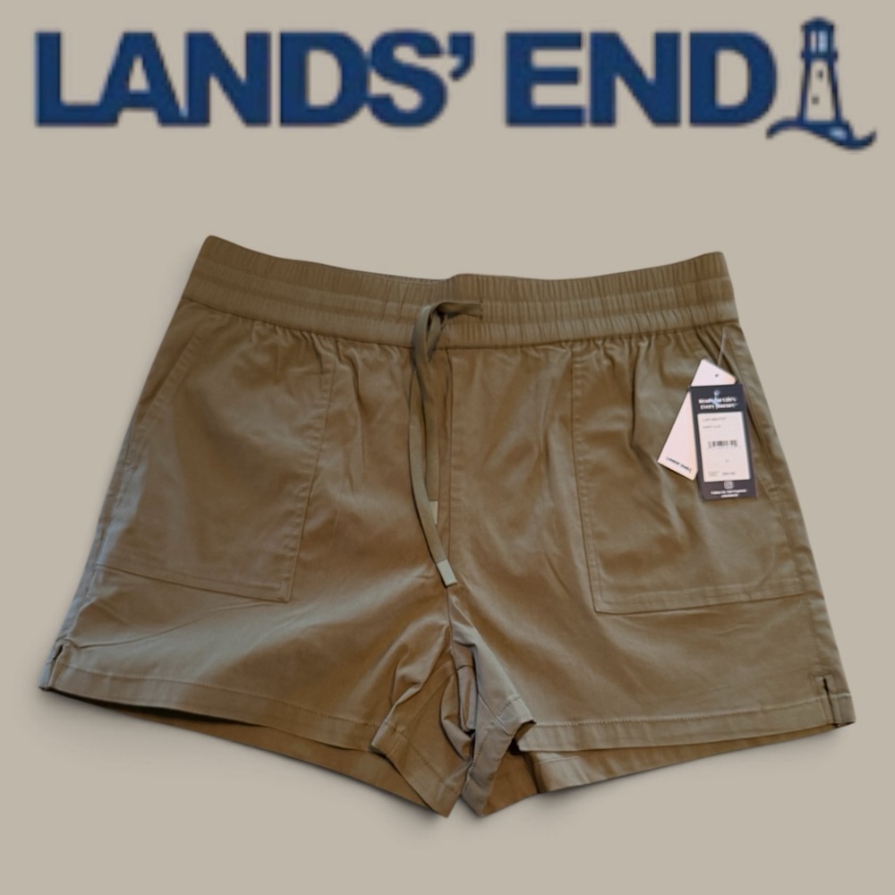 Lands' End Olive Pull‑On Utility Athletic Shorts, NEW